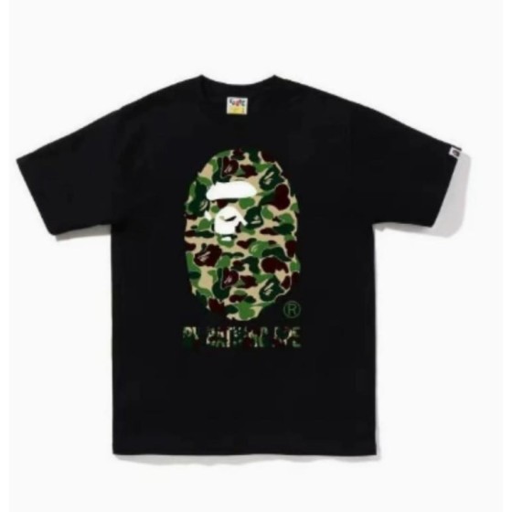 Black BAPE T-Shirt with Green Camo Ape Head and "BY BATHING APE" Logo